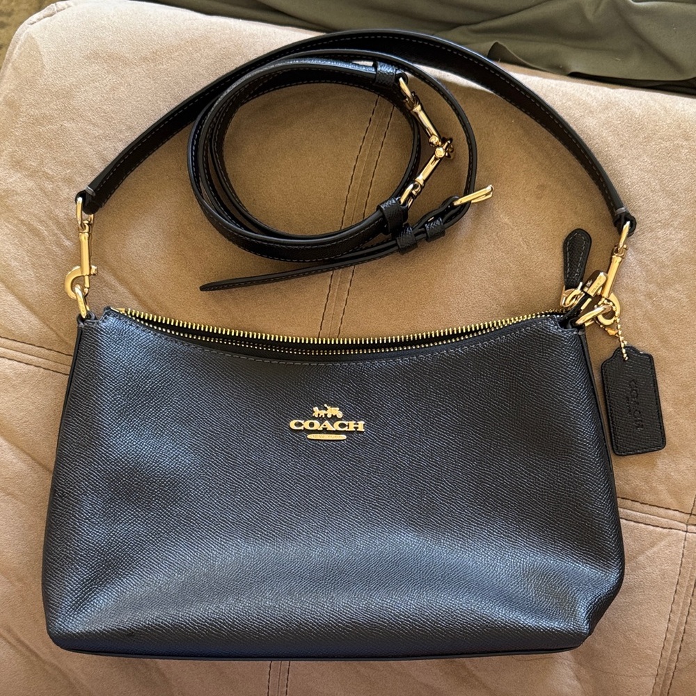 Vintage Coach Black Leather Crossbody with Gold-Tone Hardware